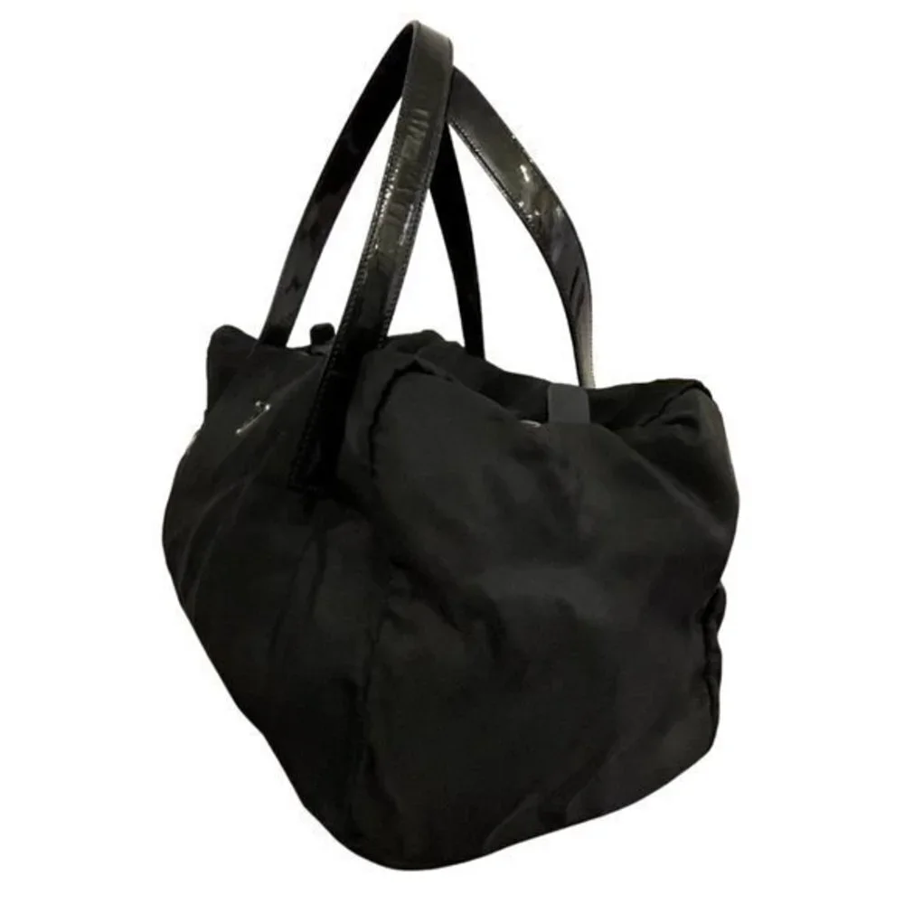 Vintage Prada Zip Satchel Tessuto in Black with Patent Leather Handles
